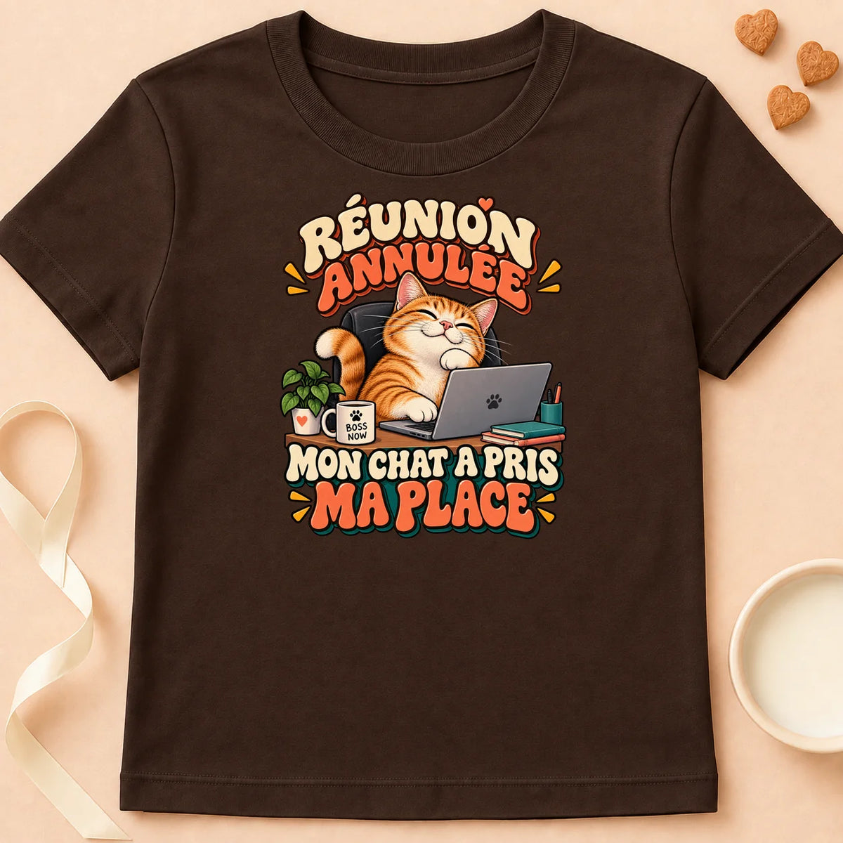 T-shirt chat Patoume – T-shirt Meeting Annulée – Chocolat