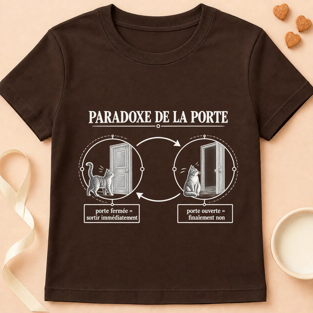T-shirt chat Patoume – T-shirt Paradoxe porte – Chocolat