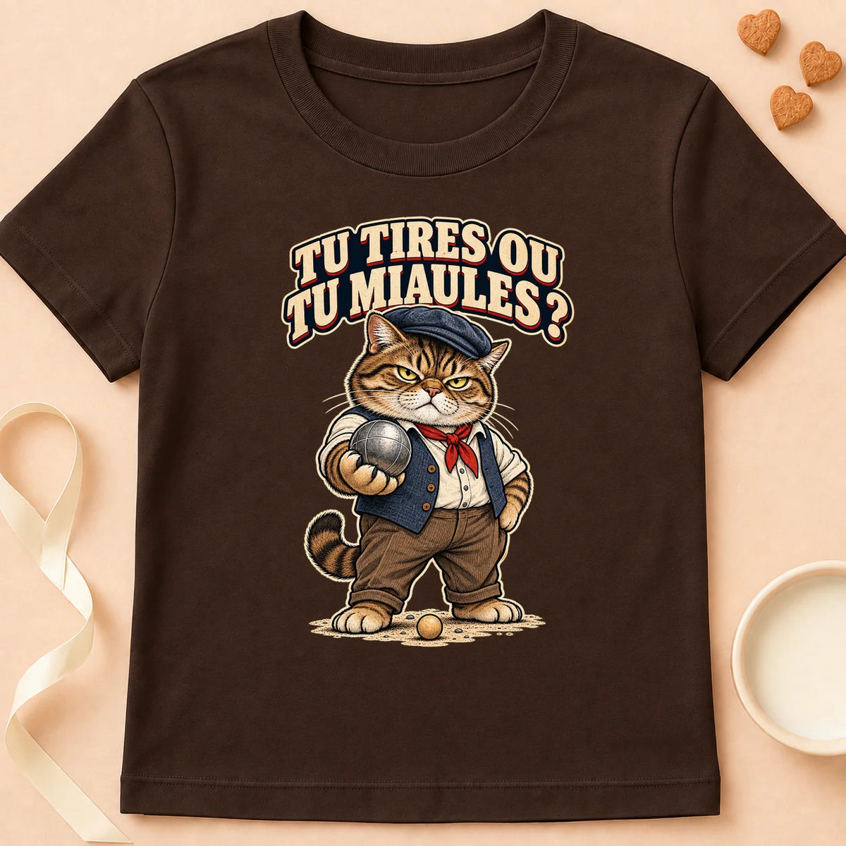 T-shirt chat Patoume – T-shirt Tu tires ou tu miaules – Chocolat
