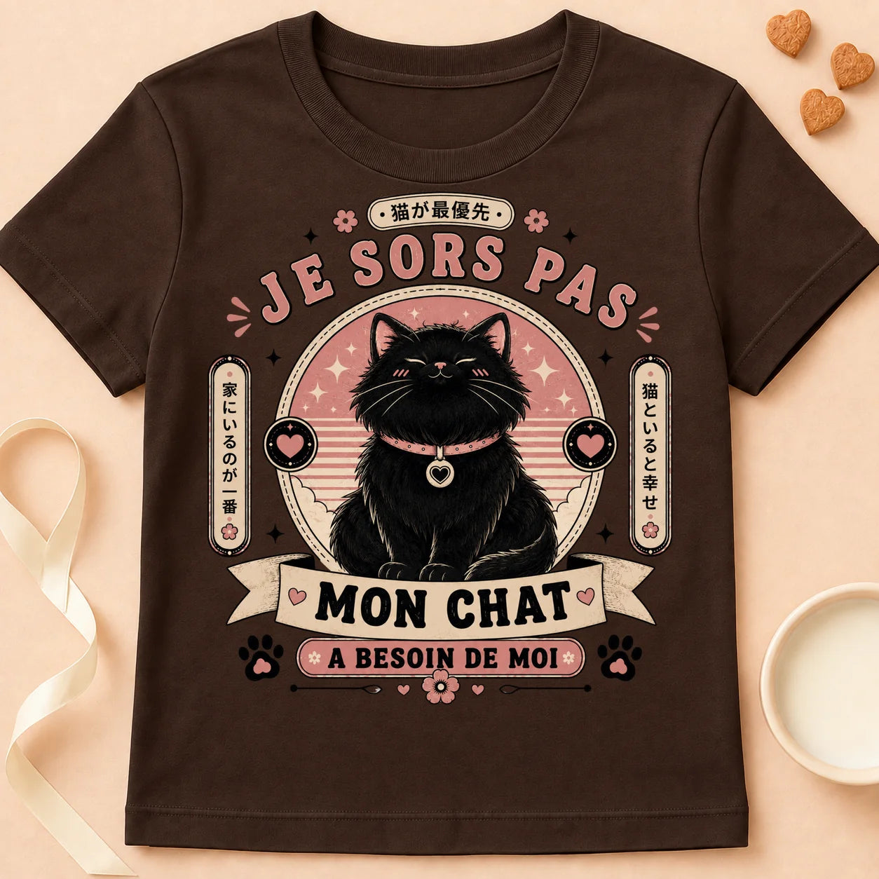 T-shirt chat Patoume – T-Shirt Casanière – Chocolat