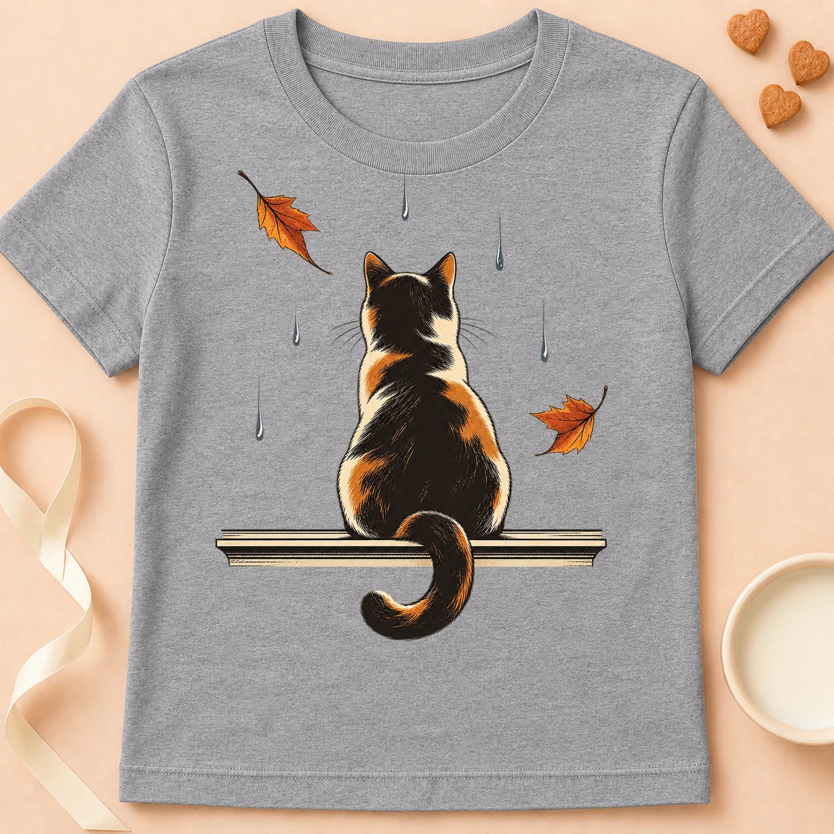 T-shirt chat Patoume – T-shirt Fenêtre pluie – Gris
