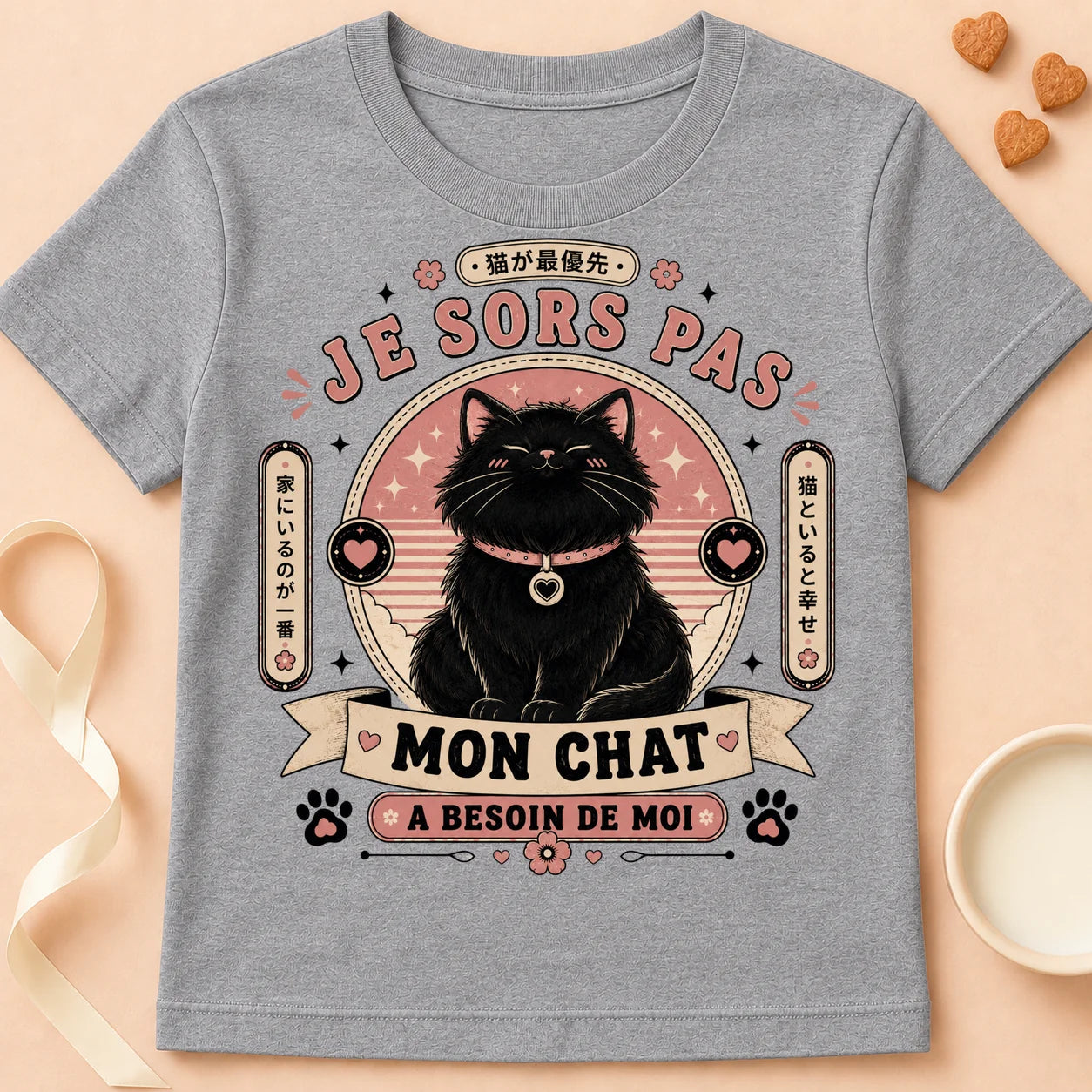 T-shirt chat Patoume – T-Shirt Casanière – Gris