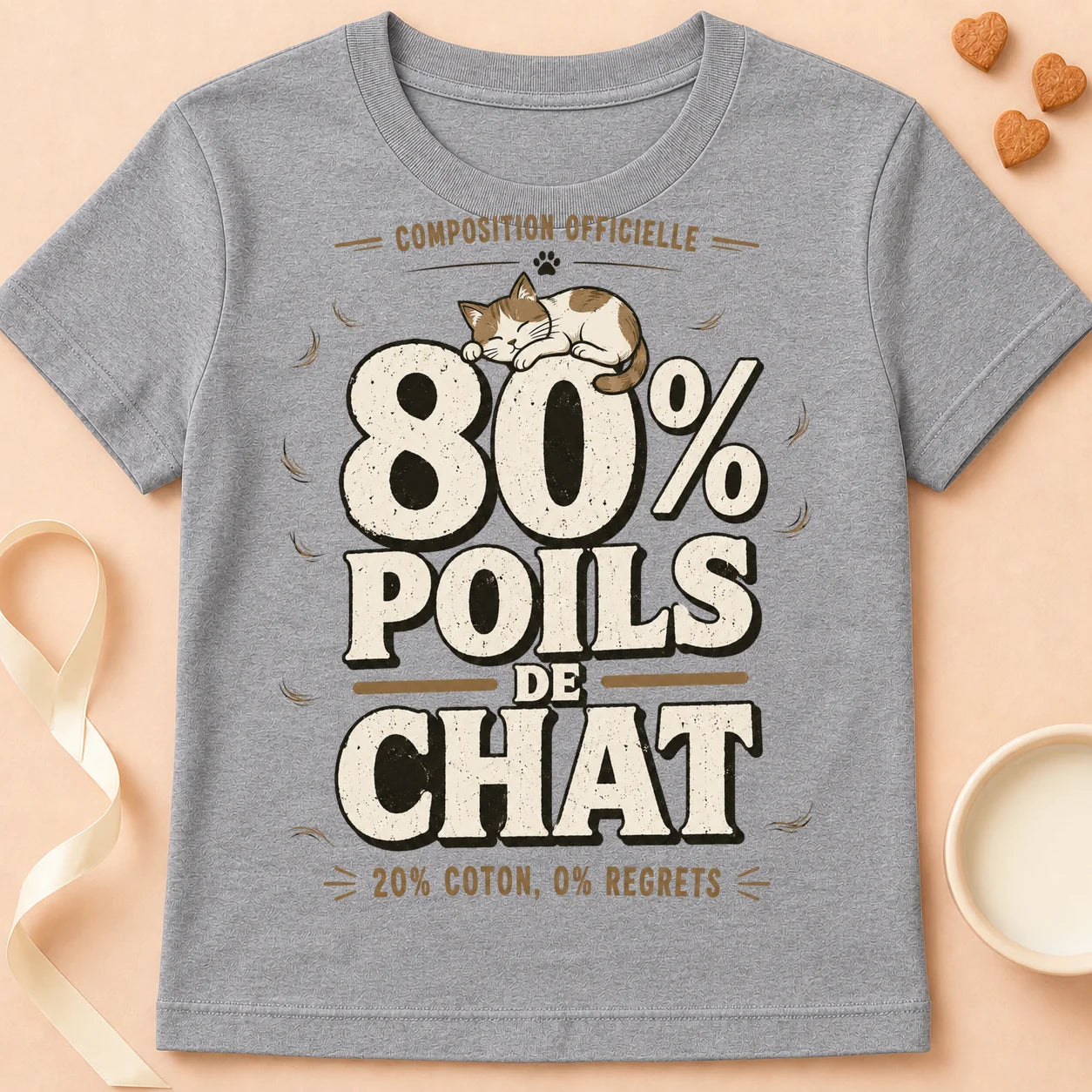 T-shirt chat Patoume – T-Shirt Poils – Gris