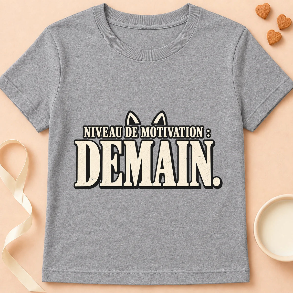 T-shirt chat Patoume – T-shirt Niveau de motivation – Gris