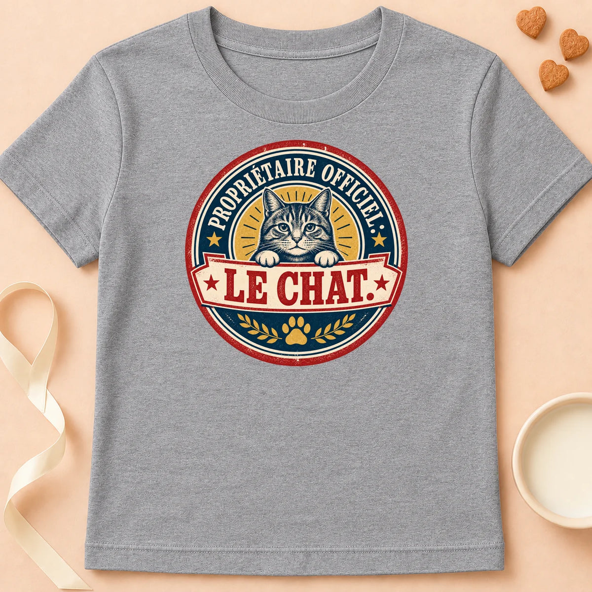 T-shirt chat Patoume – T-shirt Mon vrai propriétaire – Gris