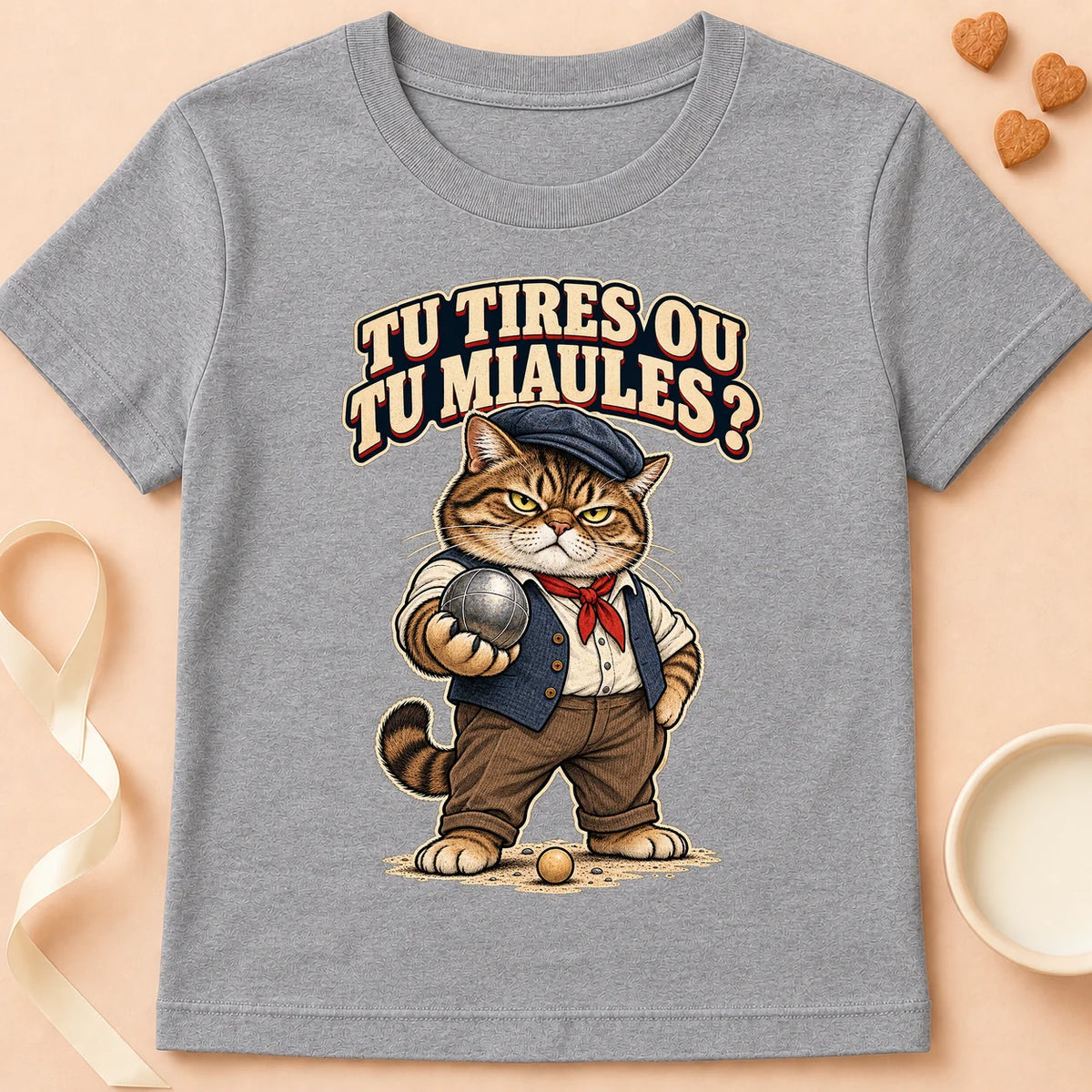 T-shirt chat Patoume – T-shirt Tu tires ou tu miaules – Gris