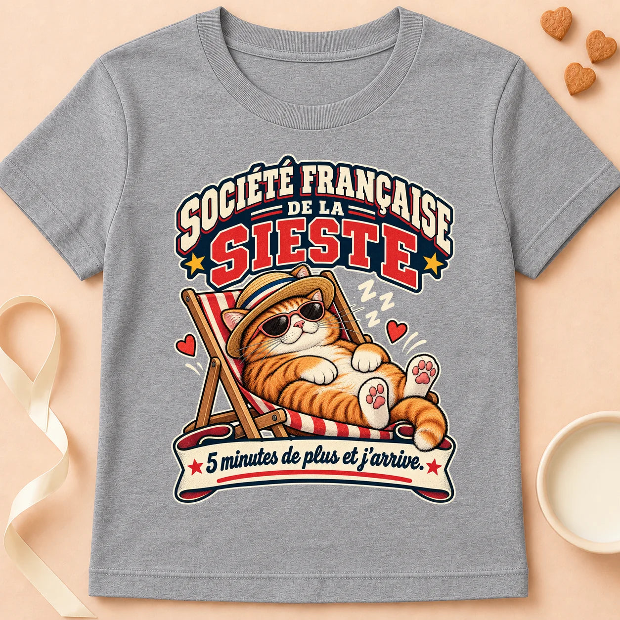T-shirt chat Patoume – T-shirt Société francaise de la sieste – Gris
