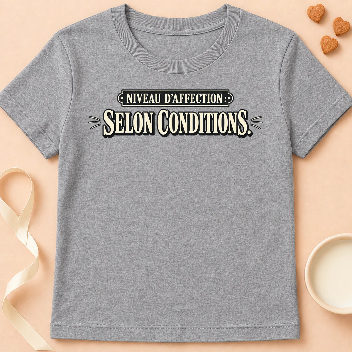 T-shirt chat Patoume – T-shirt Niveau d’affection – Gris