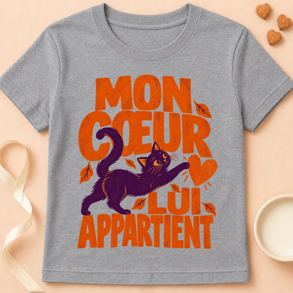 T-shirt chat Patoume – T-shirt Mon coeur lui appartient – Gris
