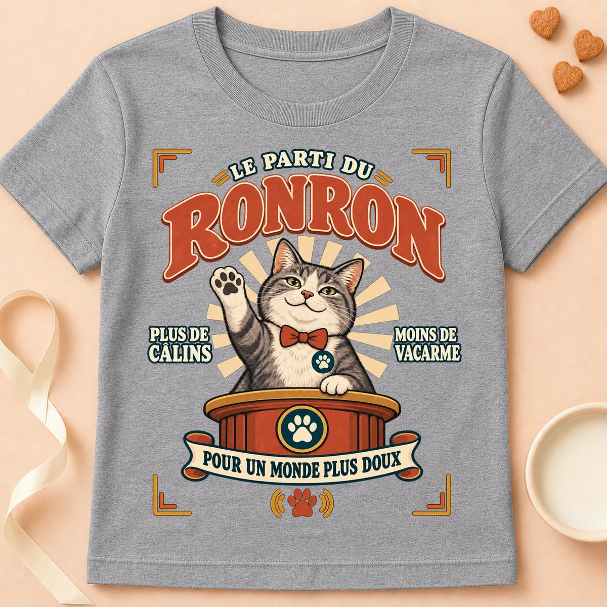 T-shirt chat Patoume – T-shirt Parti Ronron – Gris