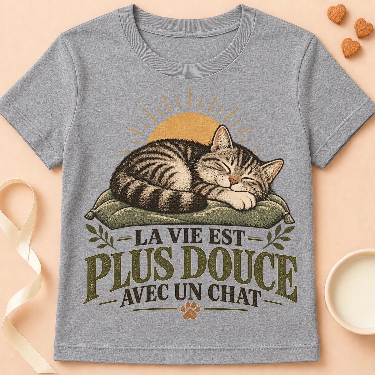 T-shirt chat Patoume – T-shirt Vie douce – Gris