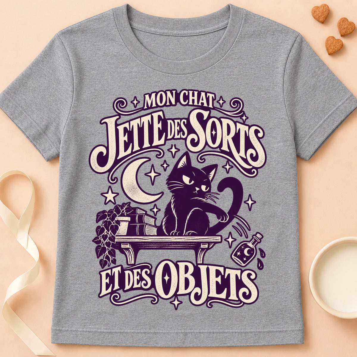 T-shirt chat Patoume – T-shirt Sorts – Gris