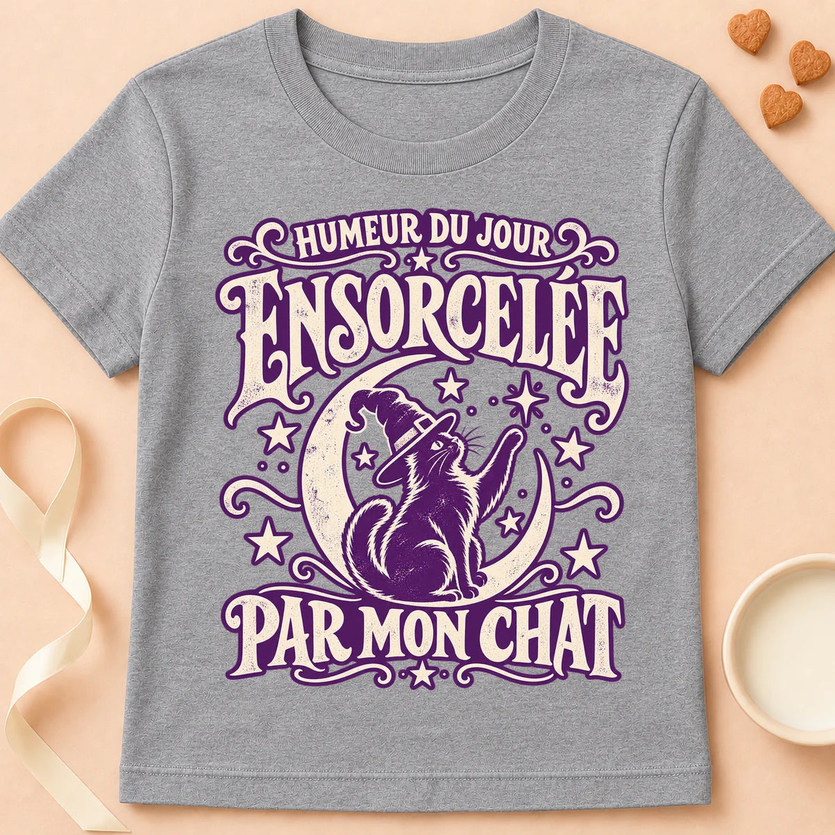 T-shirt chat Patoume – T-shirt Ensorcelée – Gris