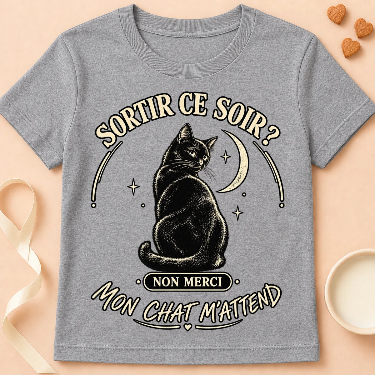 T-shirt chat Patoume – T-shirt Sortir ce soir – Gris