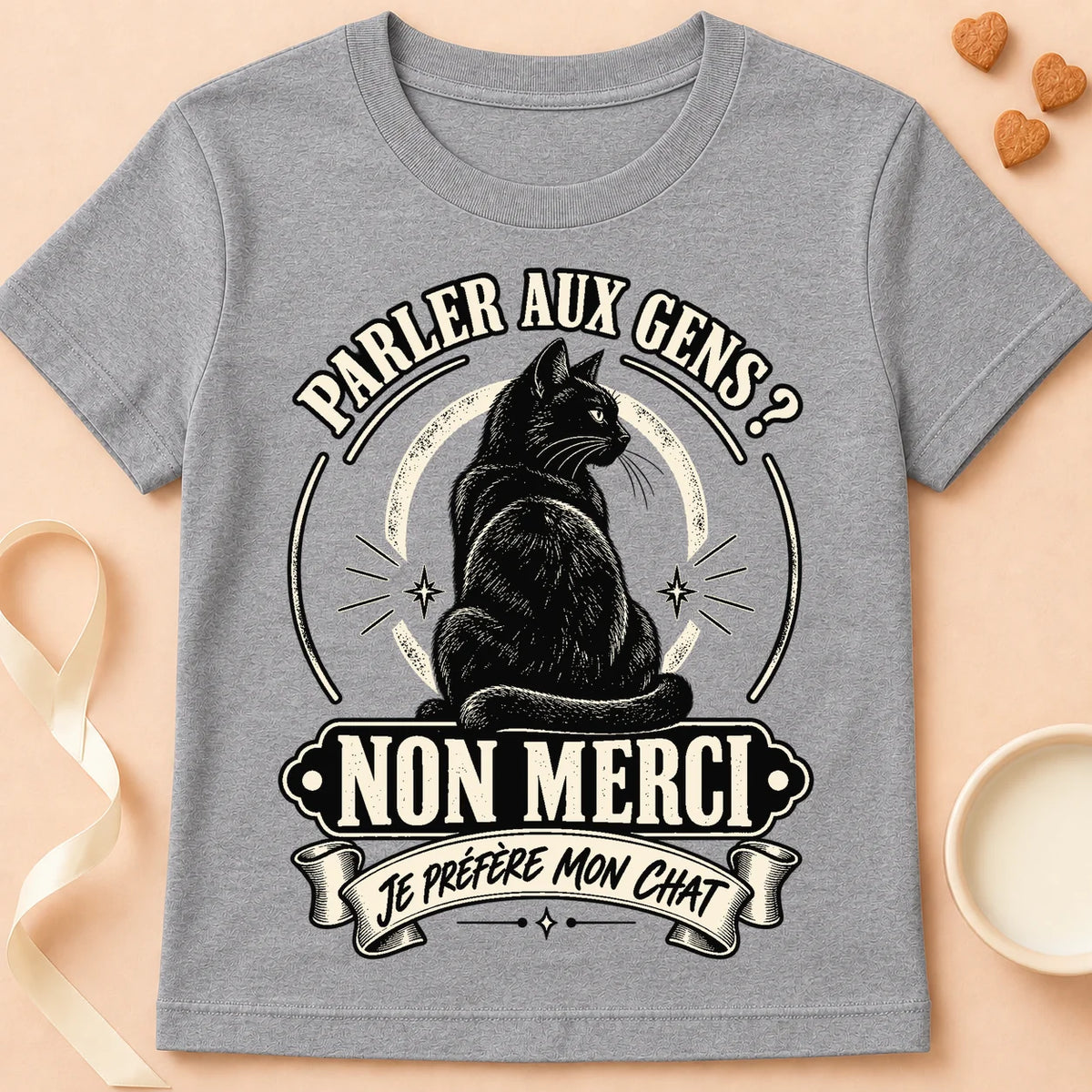 T-shirt chat Patoume – T-shirt Parler aux gens – Gris