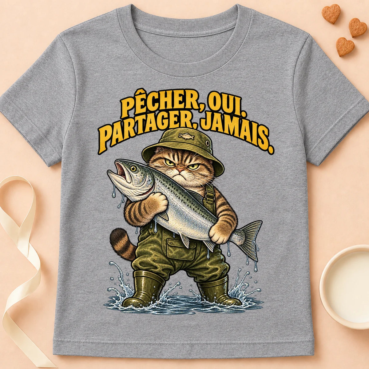T-shirt chat Patoume – T-shirt Ne partage jamais – Gris