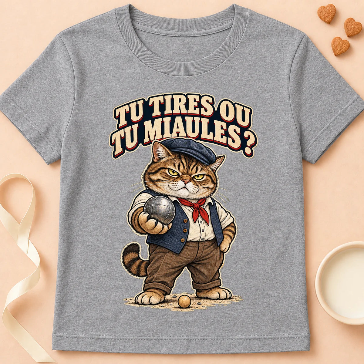 T-shirt chat Patoume – T-shirt Tu tires ou tu miaules – Gris