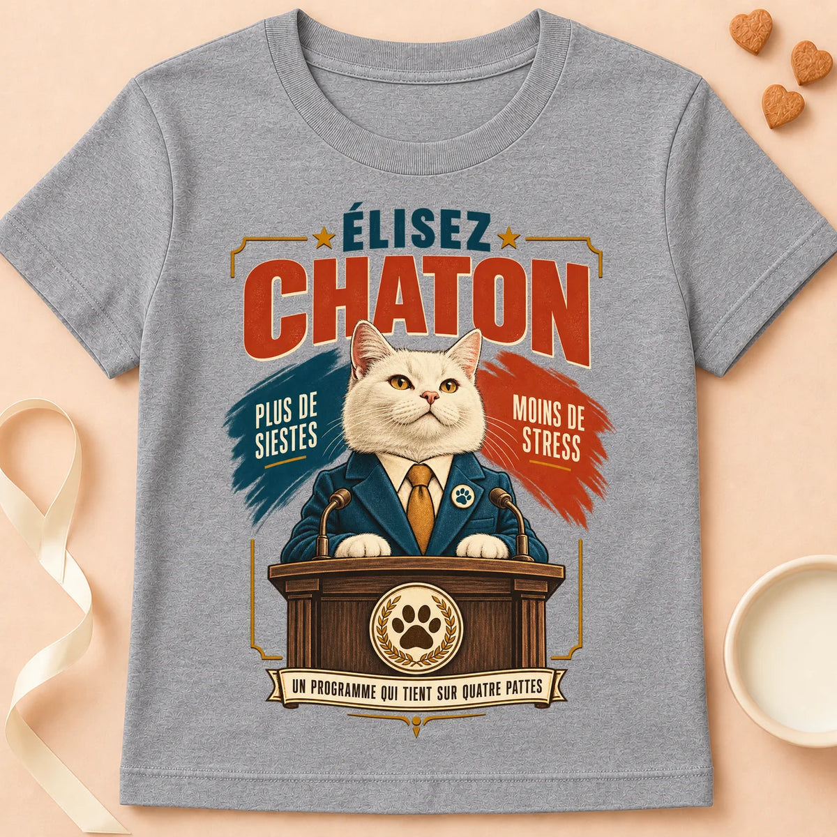T-shirt chat Patoume – T-shirt Elisez chaton – Gris