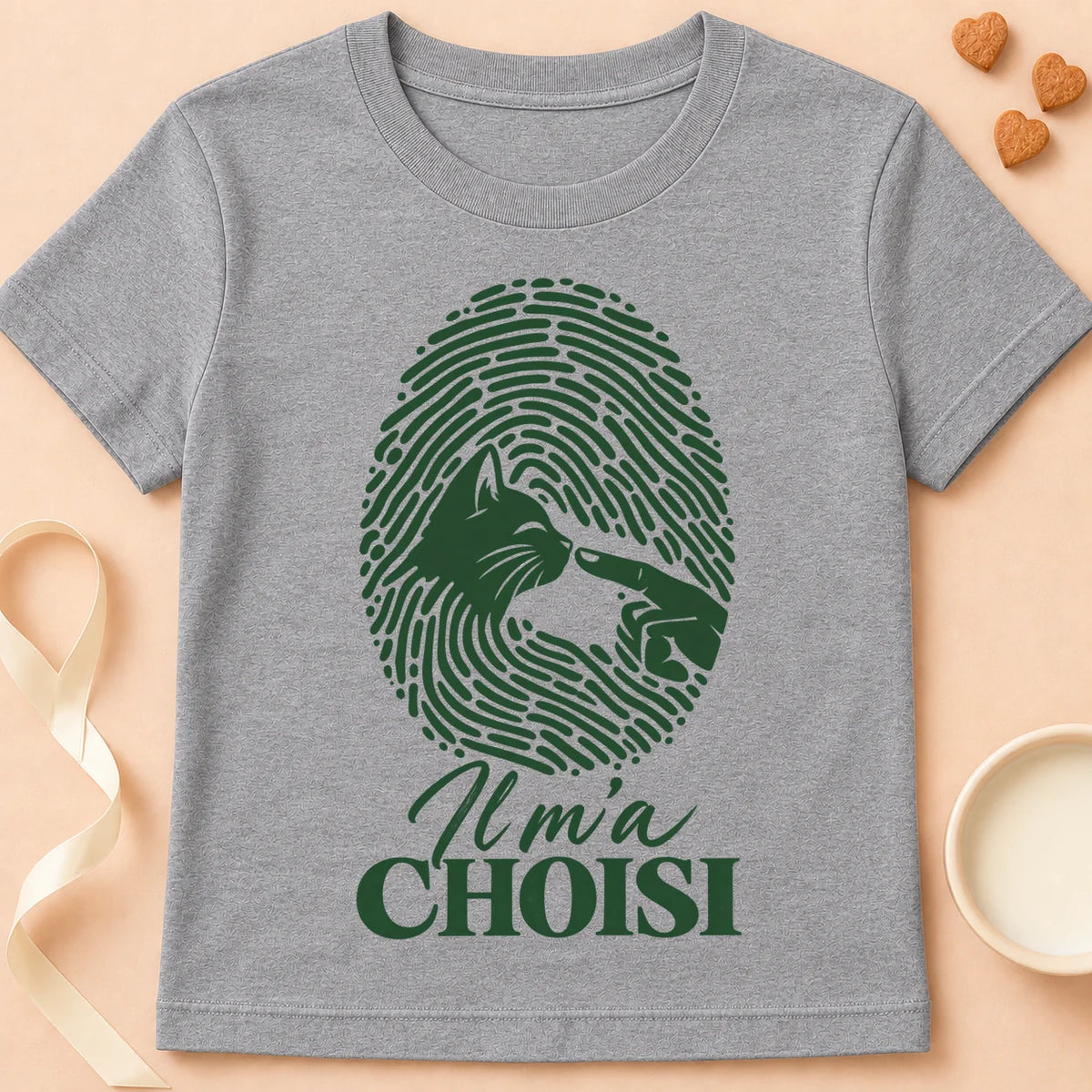 T-shirt chat Patoume – T-shirt Il m’a choisi – Gris
