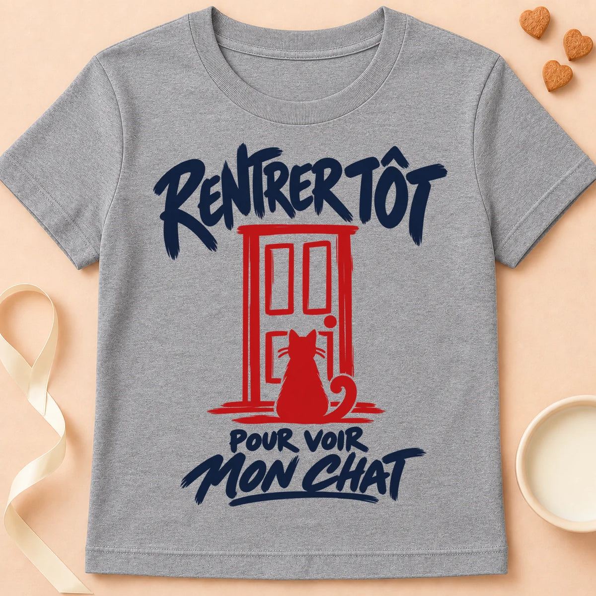 T-shirt chat Patoume – T-shirt Rentrer tôt – Gris