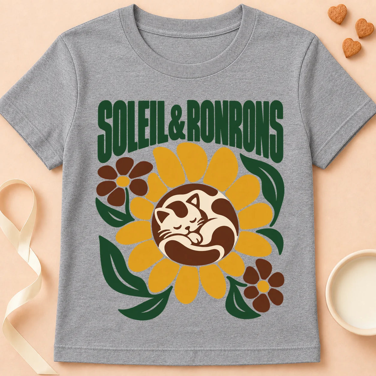 T-shirt chat Patoume – T-shirt Soleil et ronrons – Gris