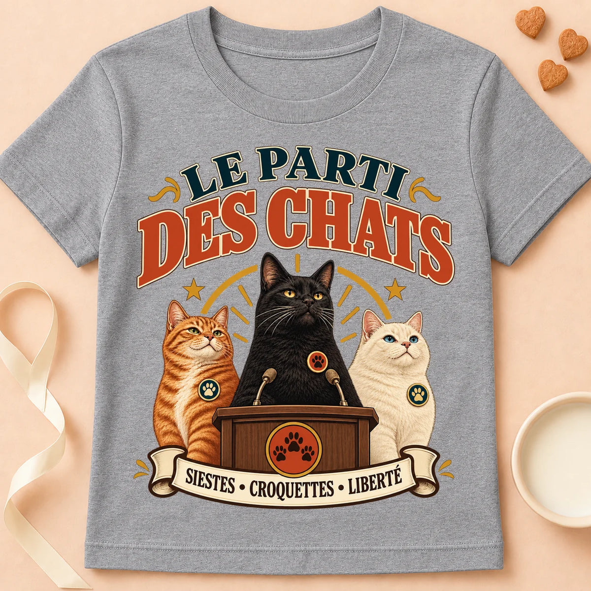 T-shirt chat Patoume – T-shirt Parti des chats – Gris