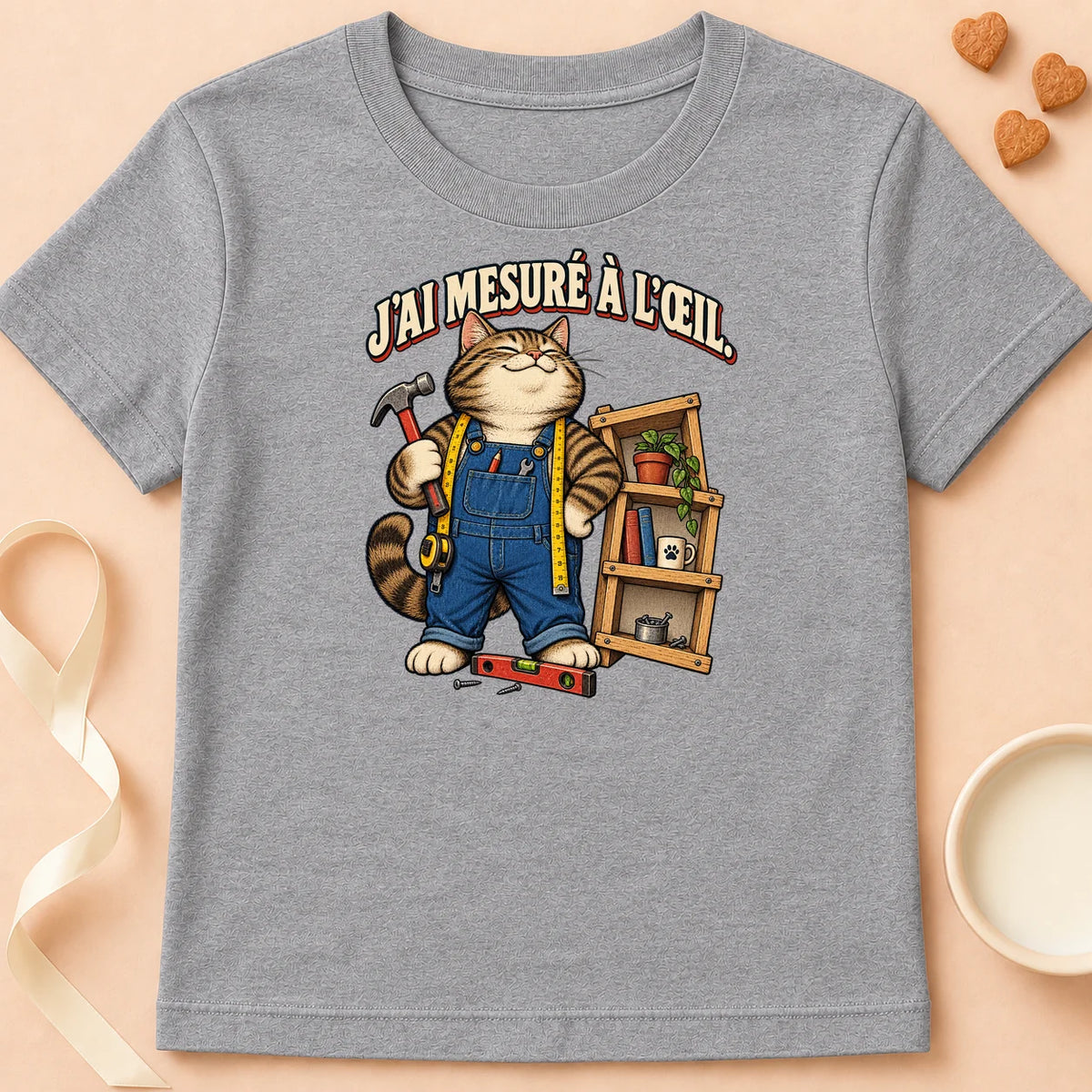 T-shirt chat Patoume – T-shirt Mesure à l'oeil – Gris