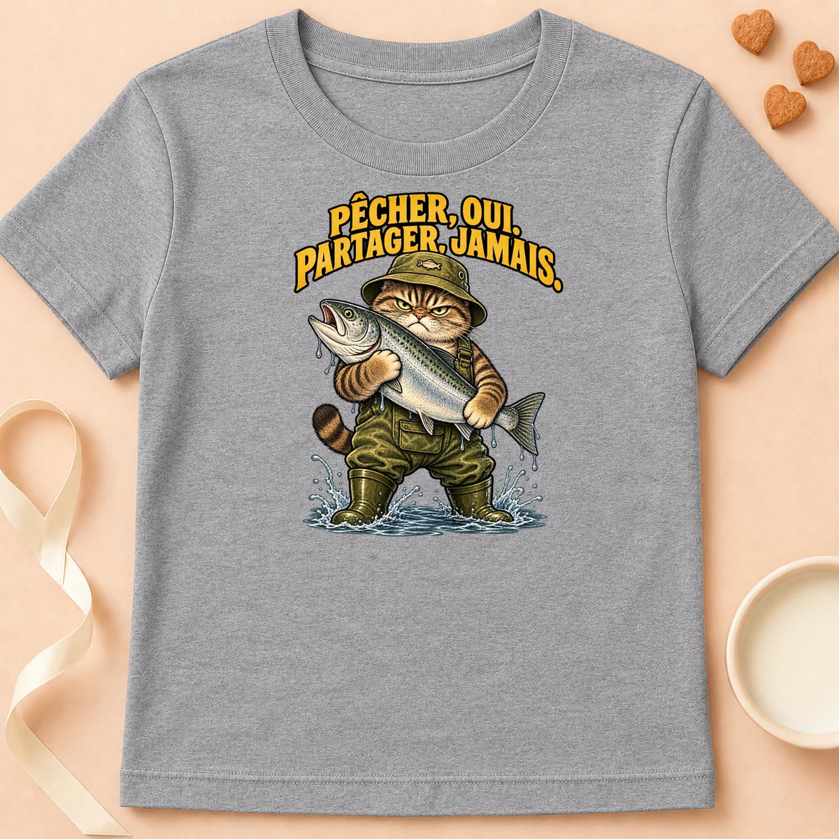 T-shirt chat Patoume – T-shirt Ne partage jamais – Gris