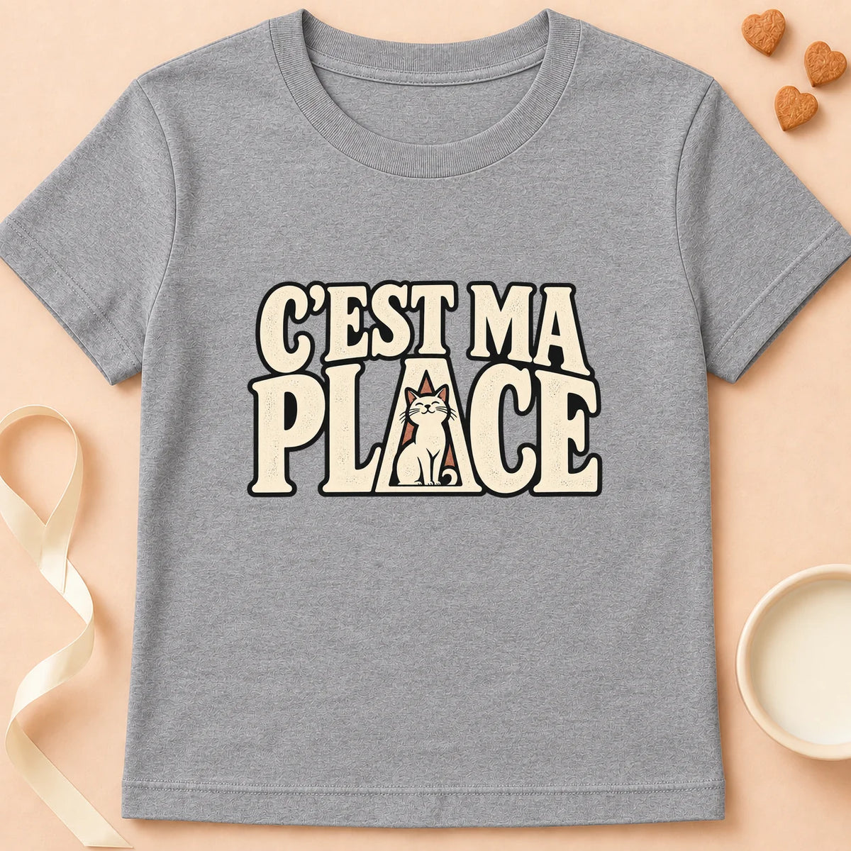 T-shirt chat Patoume – T-shirt C’est ma place – Gris