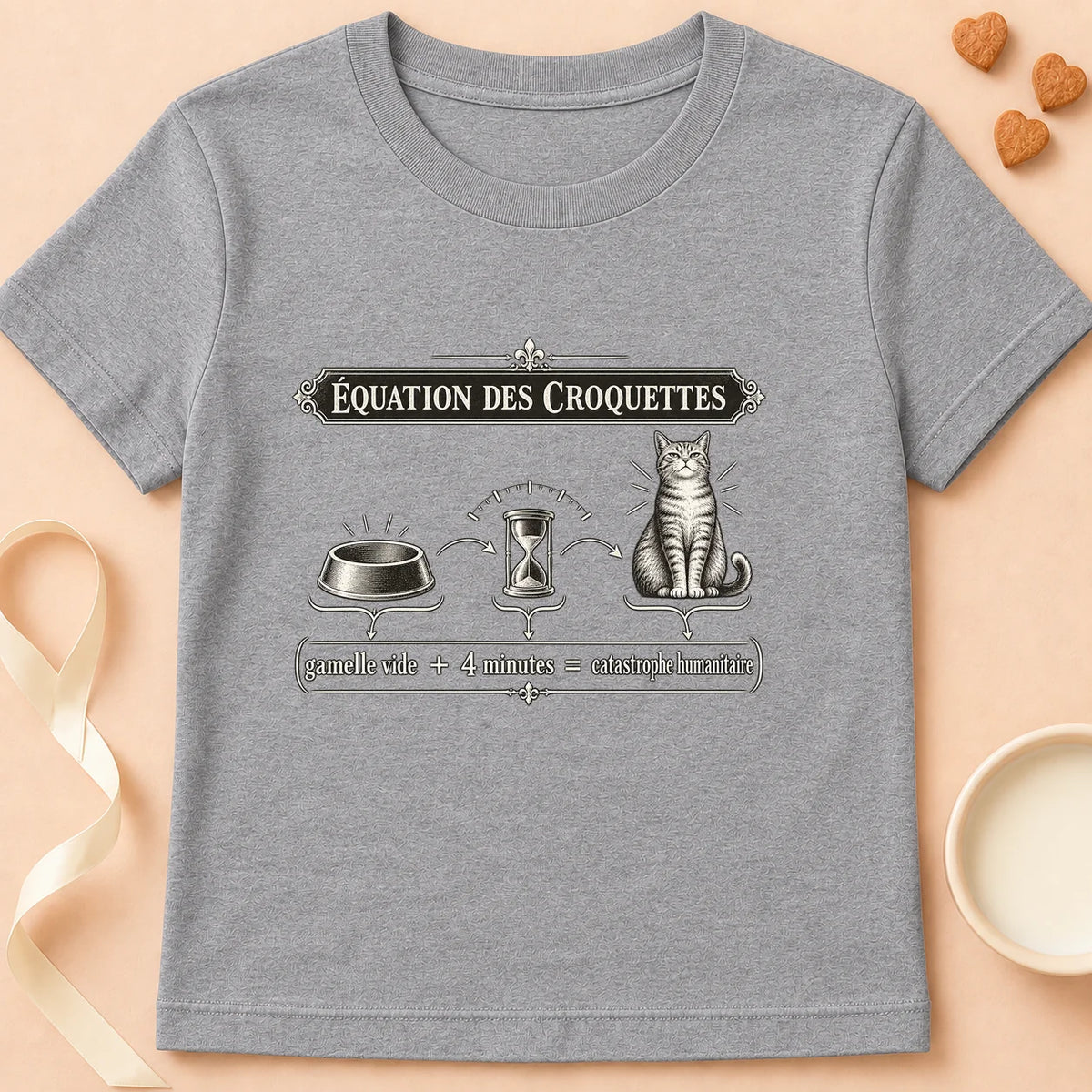 T-shirt chat Patoume – T-shirt Équation des croquettes – Gris