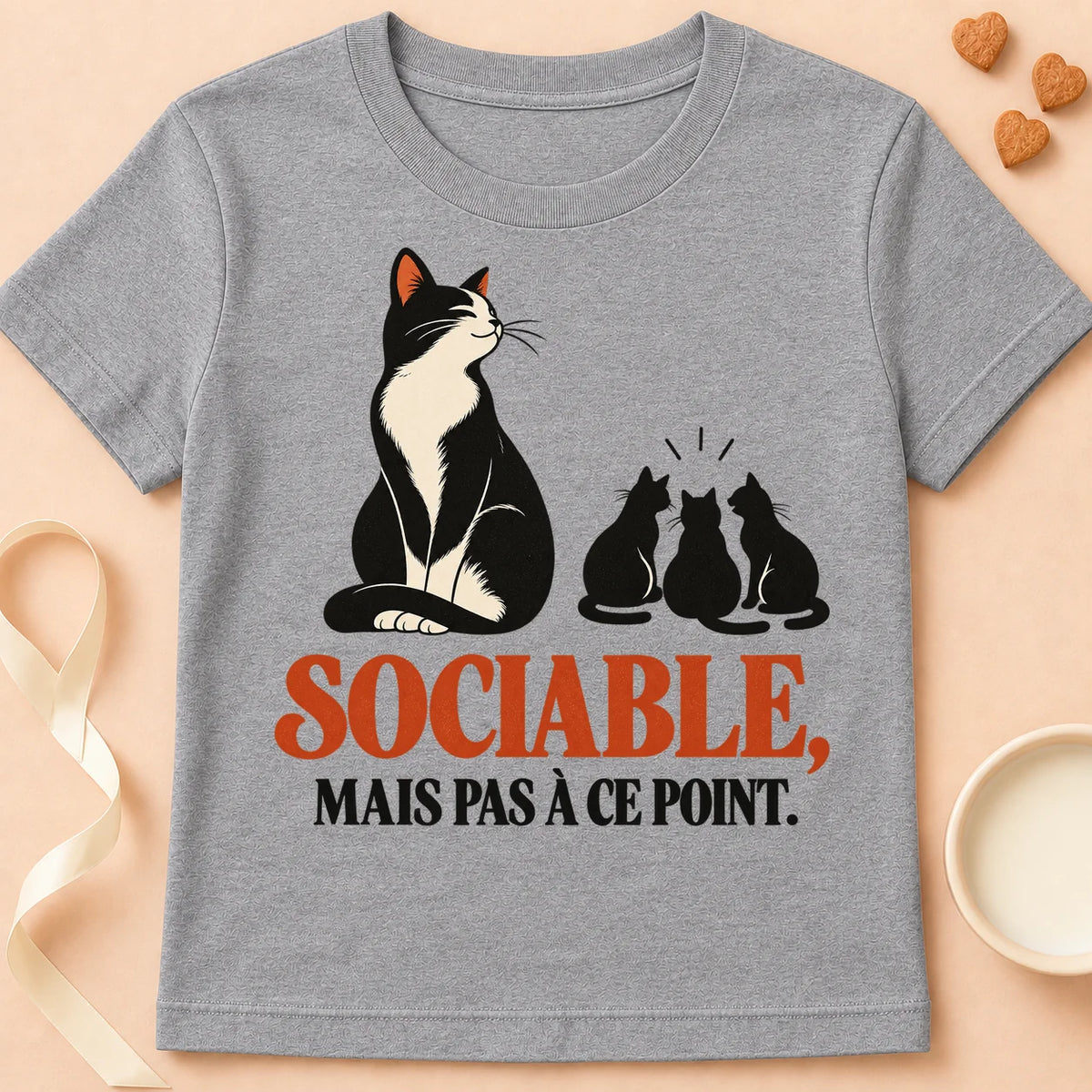 T-shirt chat Patoume – T-shirt 10% Sociable – Gris