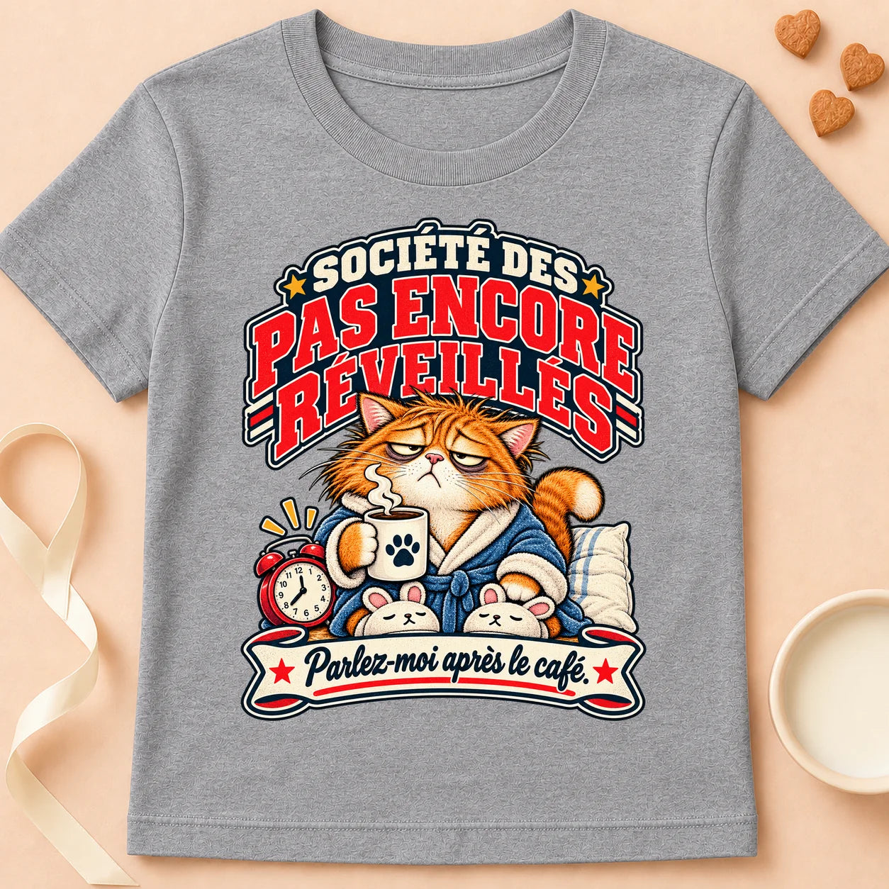 T-shirt chat Patoume – T-shirt Lève-tard – Gris