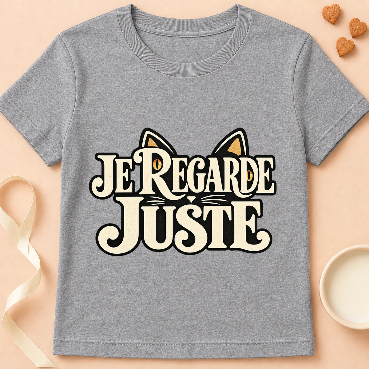 T-shirt chat Patoume – T-shirt Je regarde juste – Gris