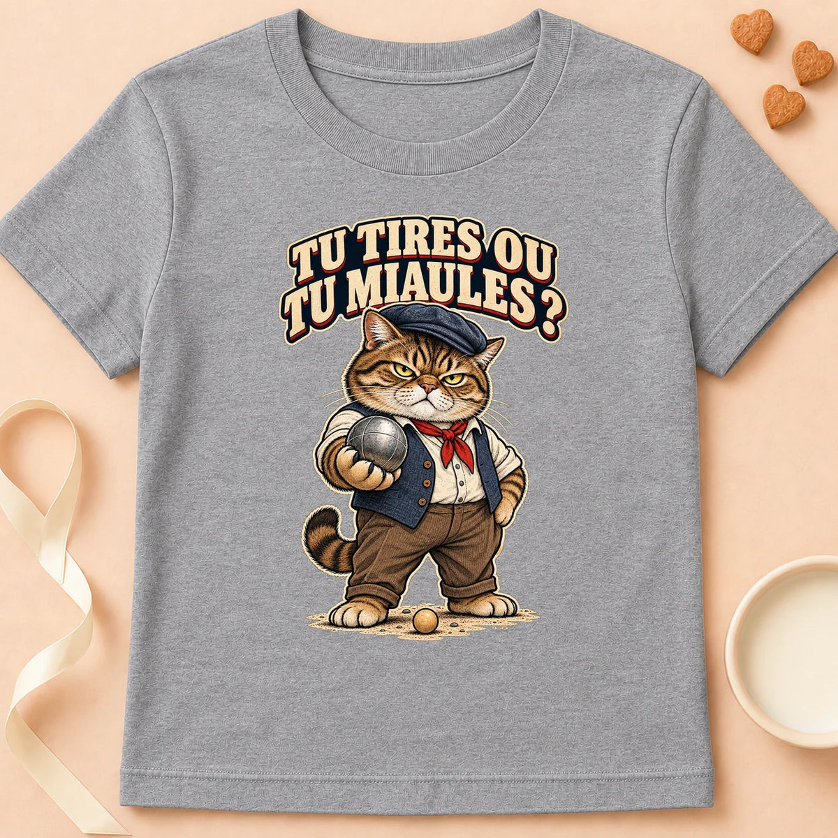 T-shirt chat Patoume – T-shirt Tu tires ou tu miaules – Gris