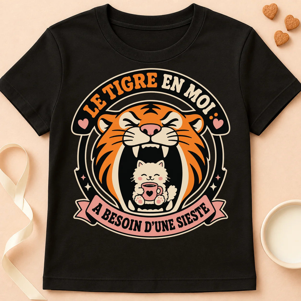 T-shirt chat Patoume – T-Shirt Sieste – Noir