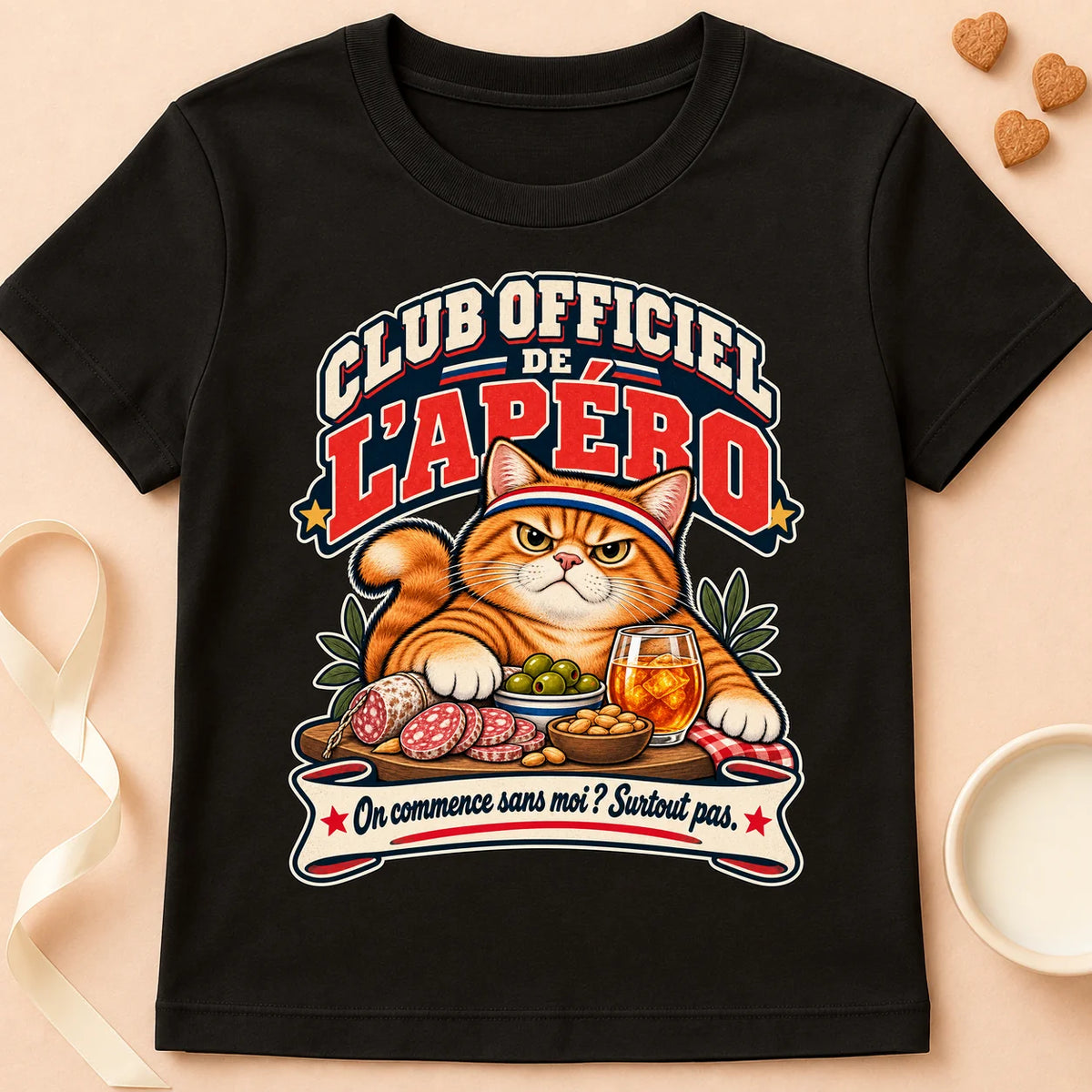 T-shirt chat Patoume – T-shirt Club officiel de l’apero – Noir