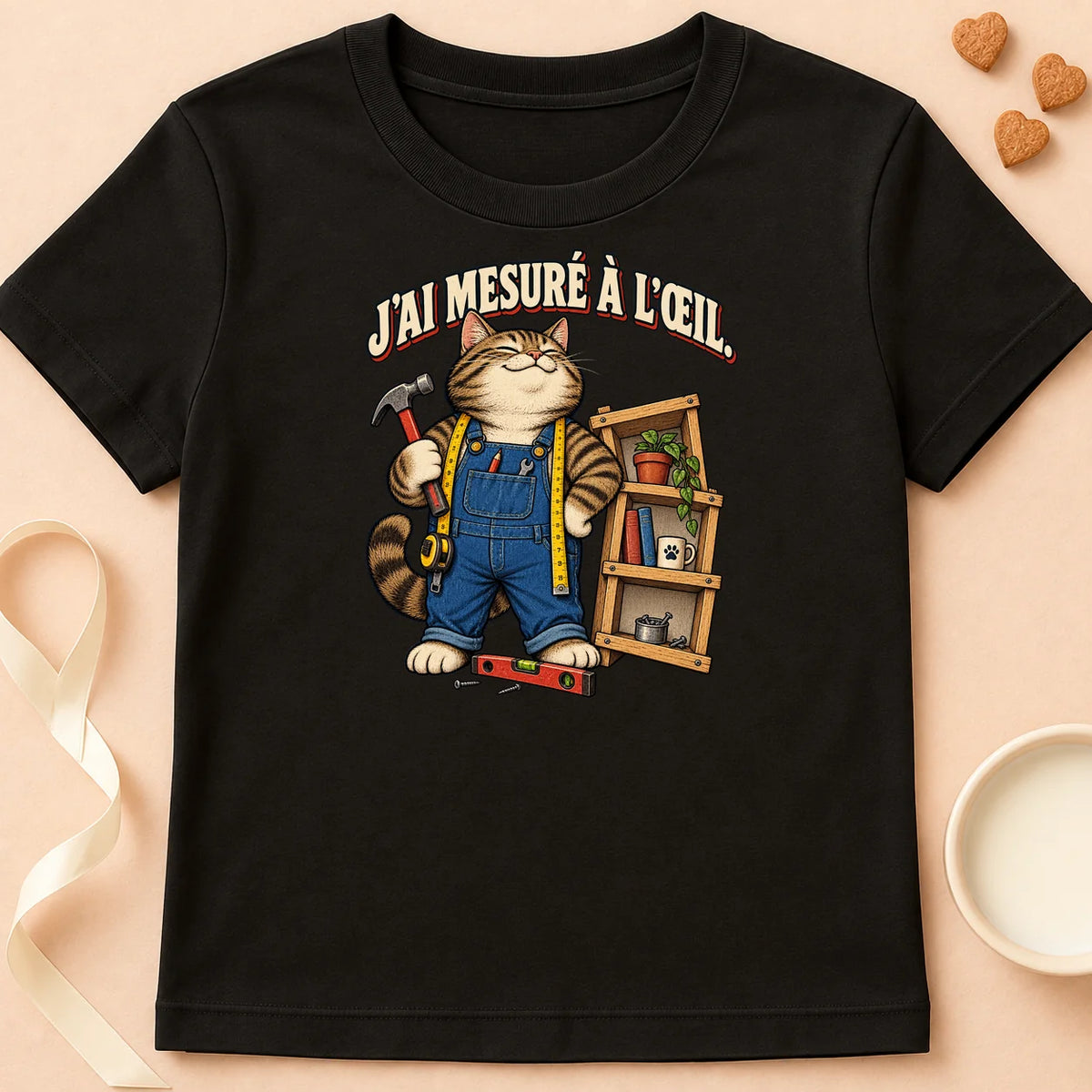 T-shirt chat Patoume – T-shirt Mesure à l'oeil – Noir