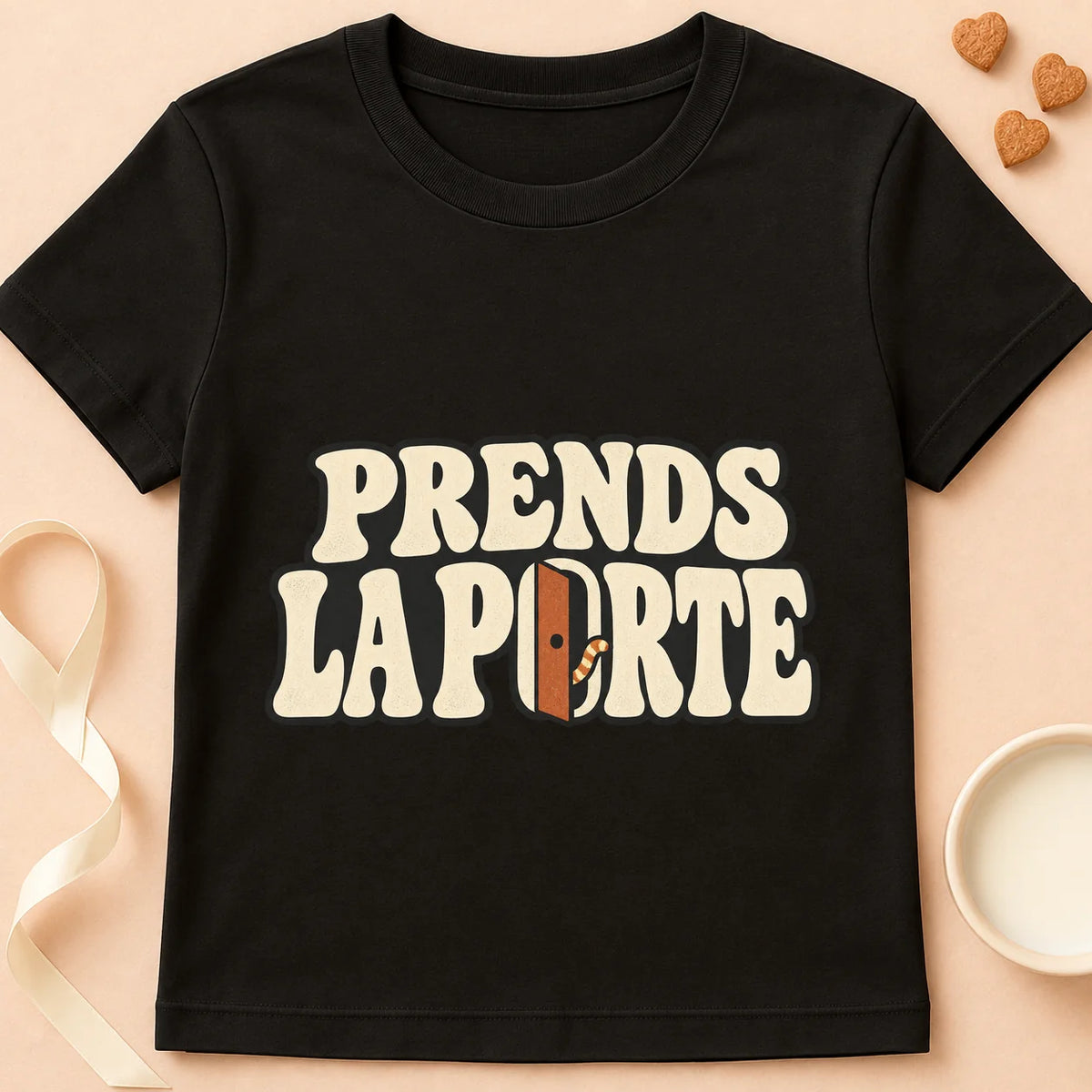 T-shirt chat Patoume – T-shirt Prends la porte – Noir