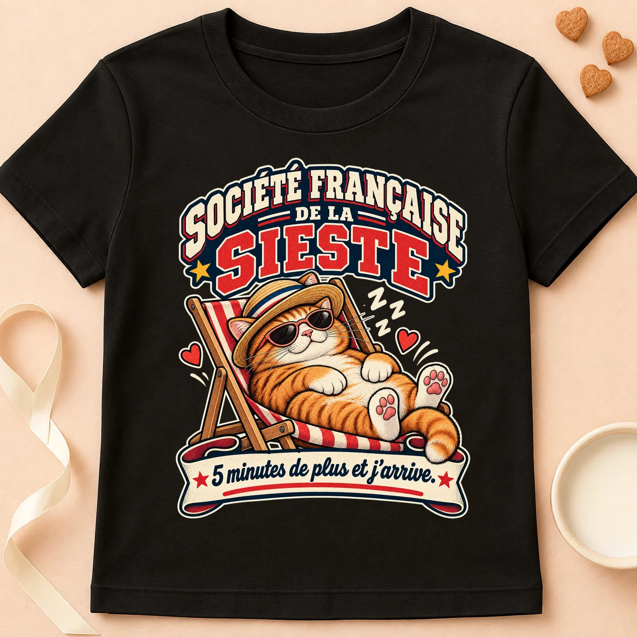 T-shirt chat Patoume – T-shirt Société francaise de la sieste – Noir