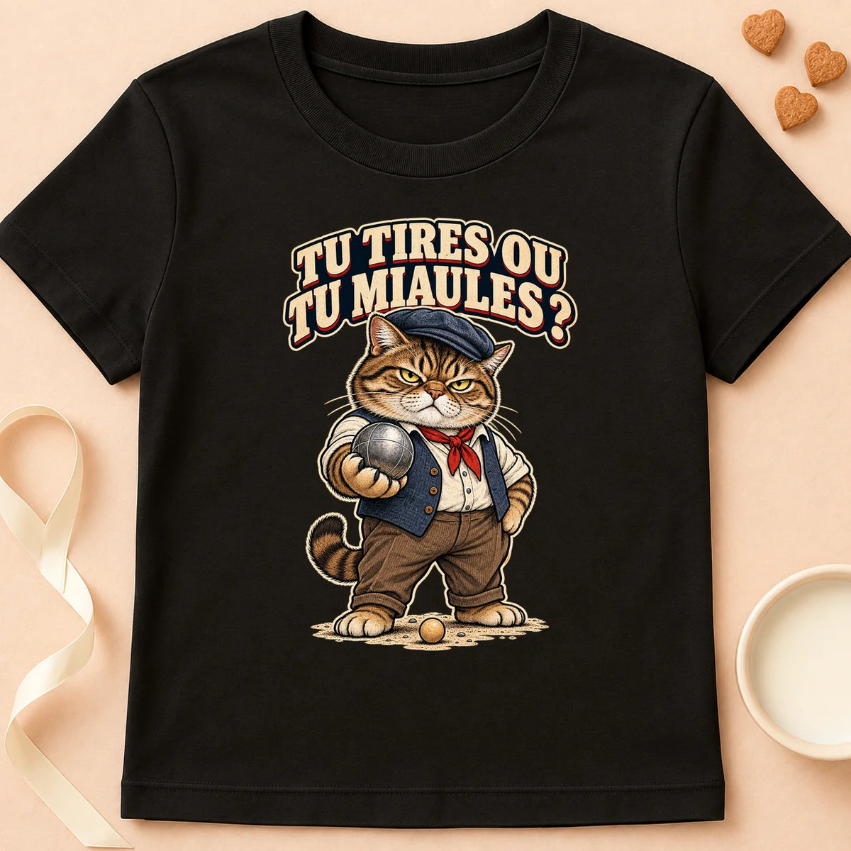 T-shirt chat Patoume – T-shirt Tu tires ou tu miaules – Noir