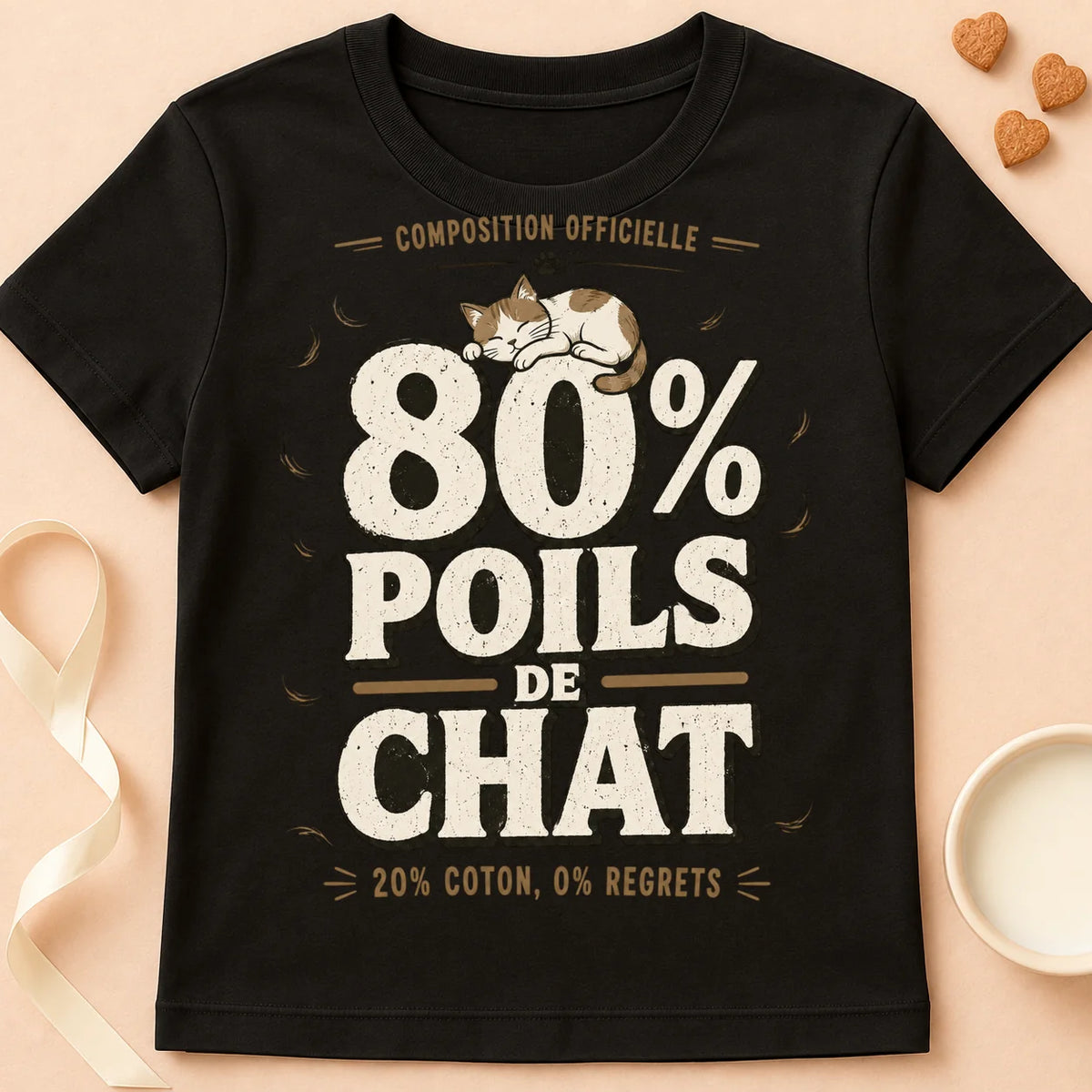 T-shirt chat Patoume – T-Shirt Poils – Noir