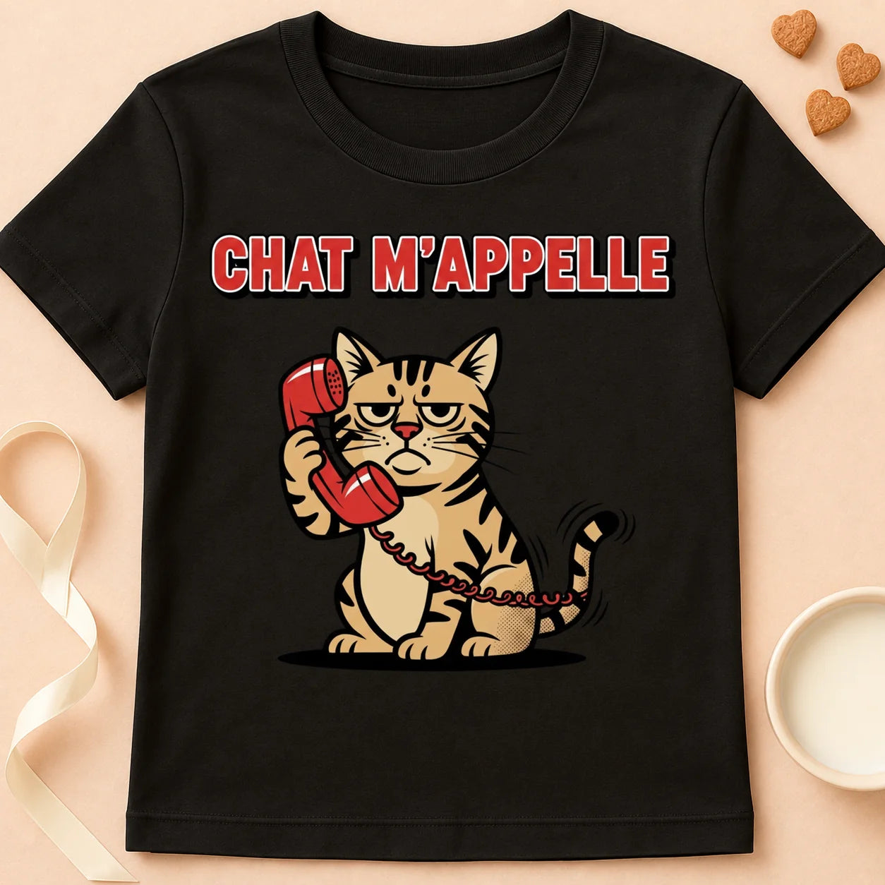T-shirt chat Patoume – T-Shirt Appel – Noir