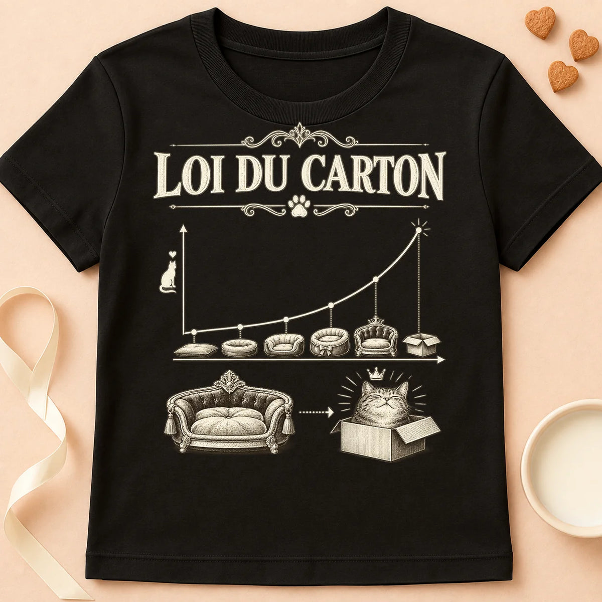 T-shirt chat Patoume – T-shirt Loi du Carton – Noir