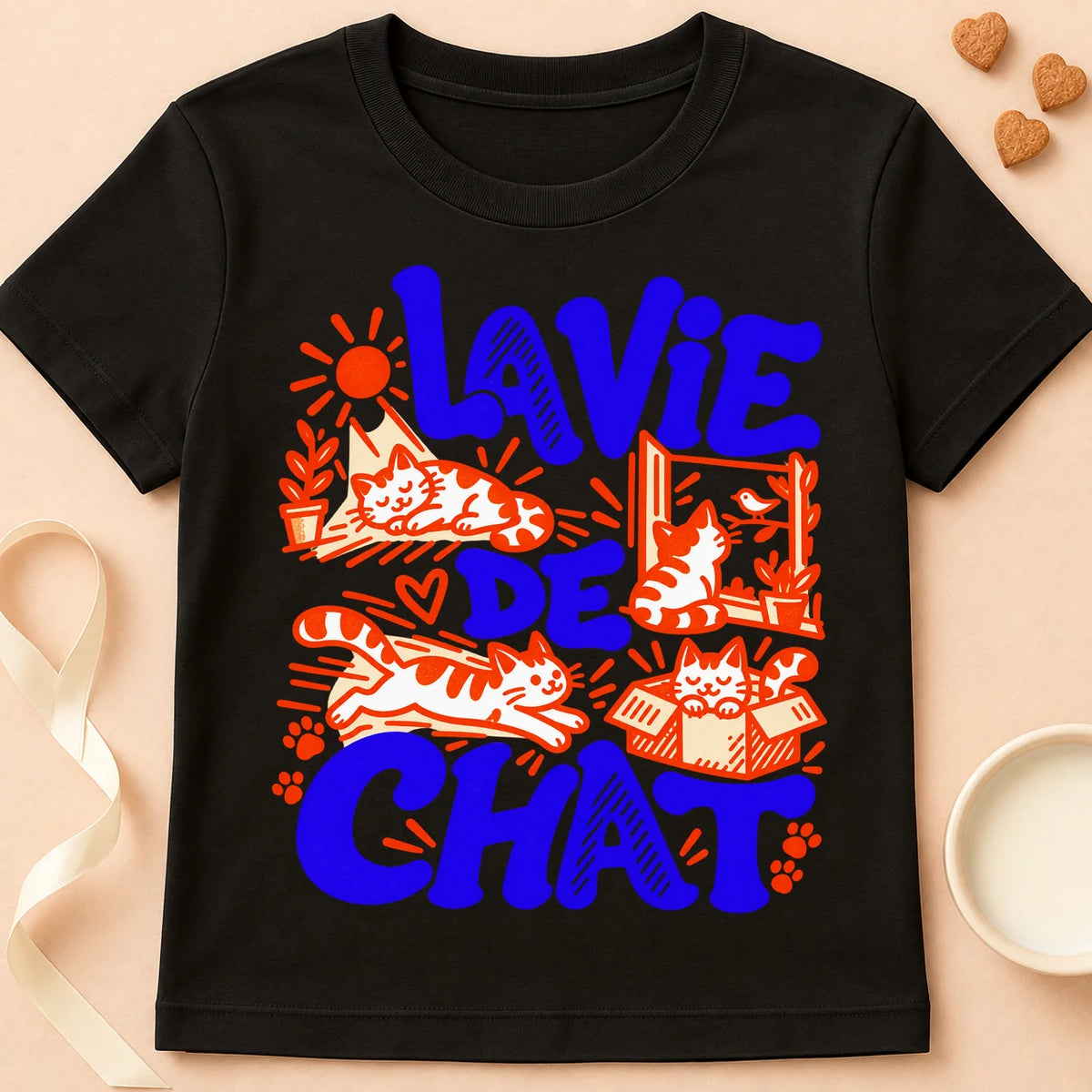 T-shirt chat Patoume – T-shirt La vie de chat – Noir