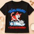 T-shirt chat Patoume – T-shirt Réveil naturel – Noir
