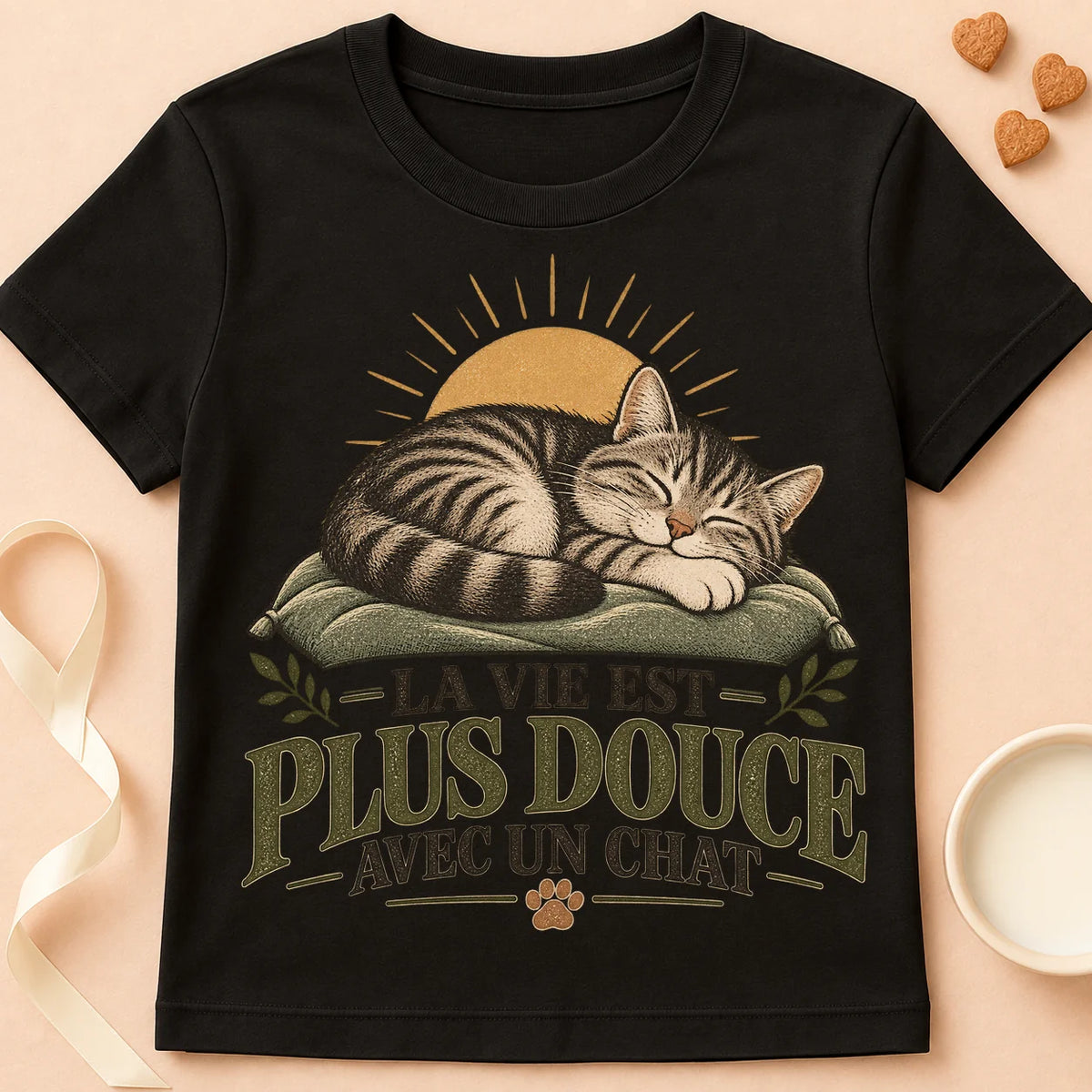 T-shirt chat Patoume – T-shirt Vie douce – Noir