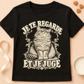 T-shirt chat Patoume – T-shirt Regarder et juger – Noir