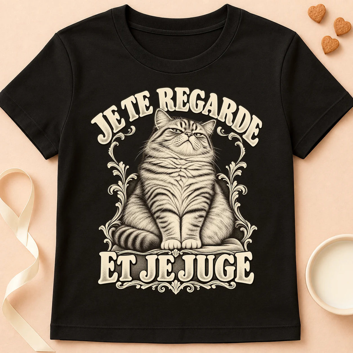 T-shirt chat Patoume – T-shirt Regarder et juger – Noir