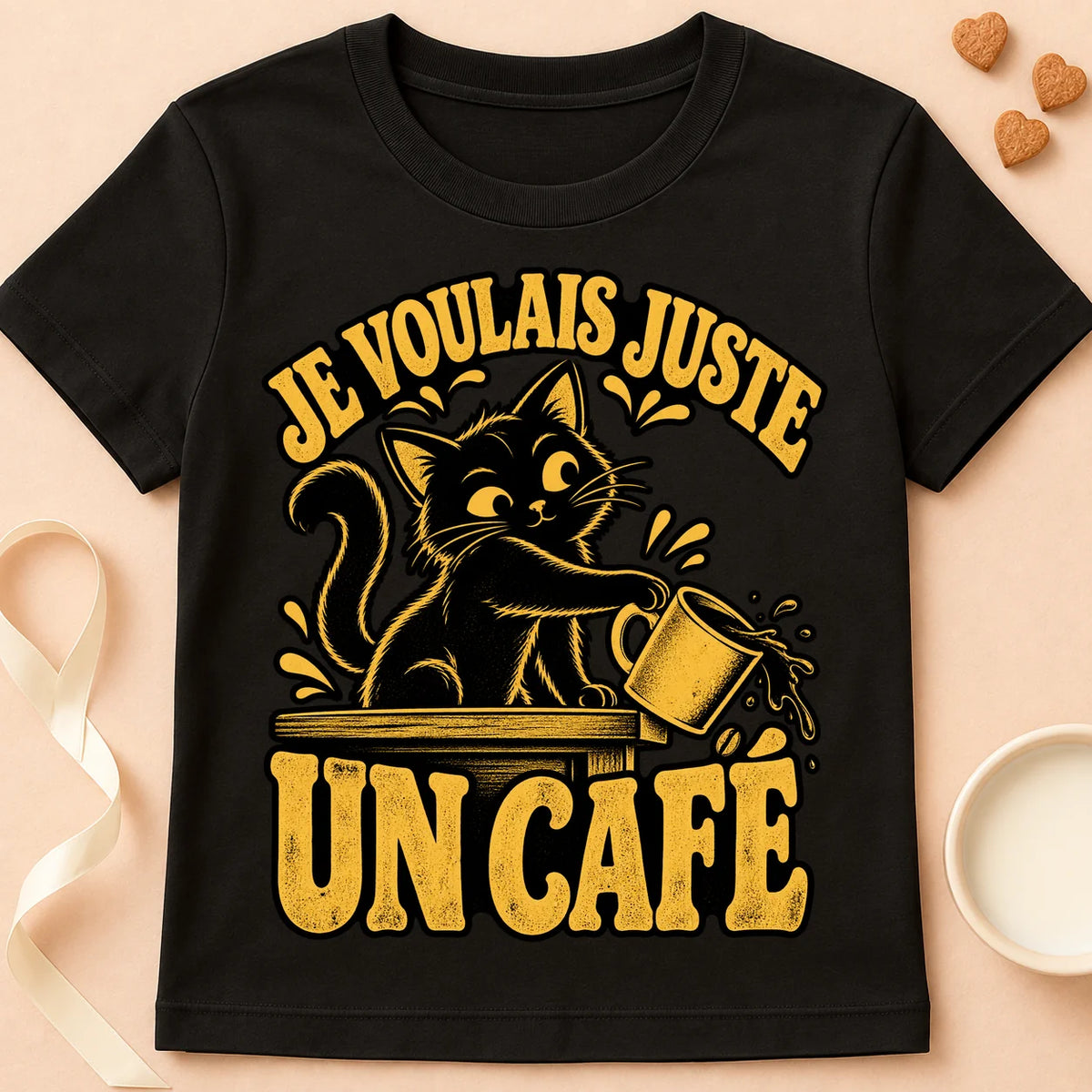 T-shirt chat Patoume – T-shirt Juste un café – Noir