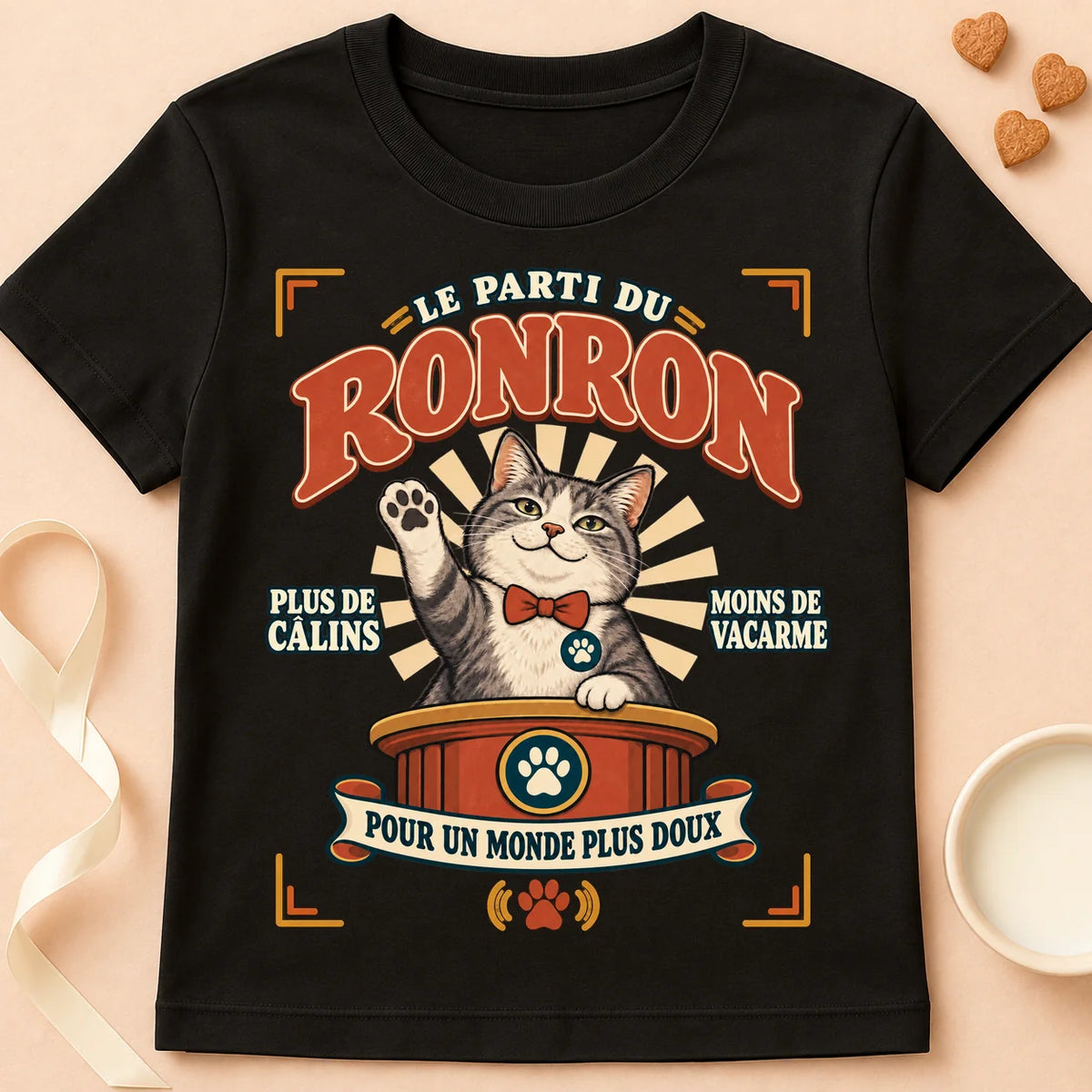 T-shirt chat Patoume – T-shirt Parti Ronron – Noir